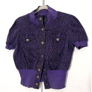 Max Rave Jacket Womens XS Purple Cheetah Print Short Sleeve Snap Closure Y2K